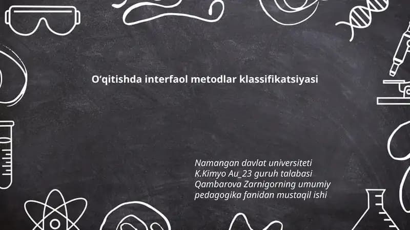 Oʻqitishda interfaol metodlar klassifikatsiyasi