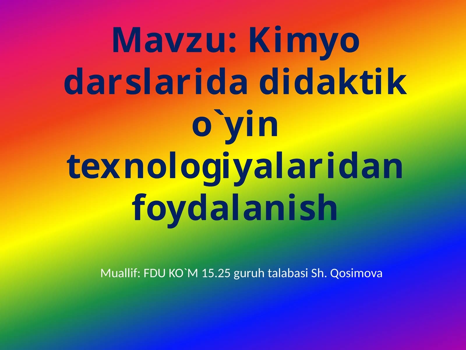 Kimyo darslarida didaktik o`yin texnologiyalaridan foydalanish