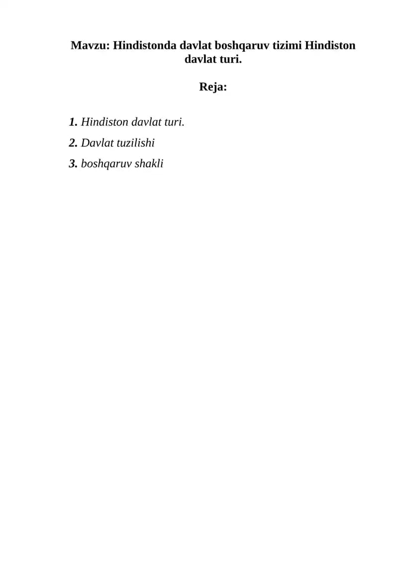 Hindistonda Davlat Boshqaruv Tizimi