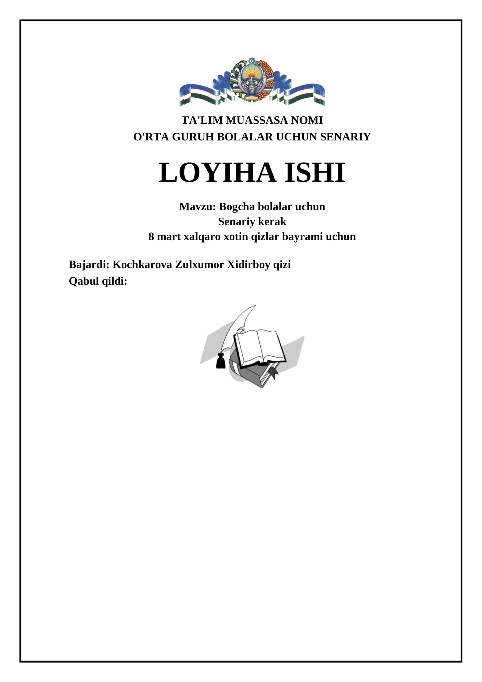 O'RTA GURUH BOLALAR UCHUN SENARIY