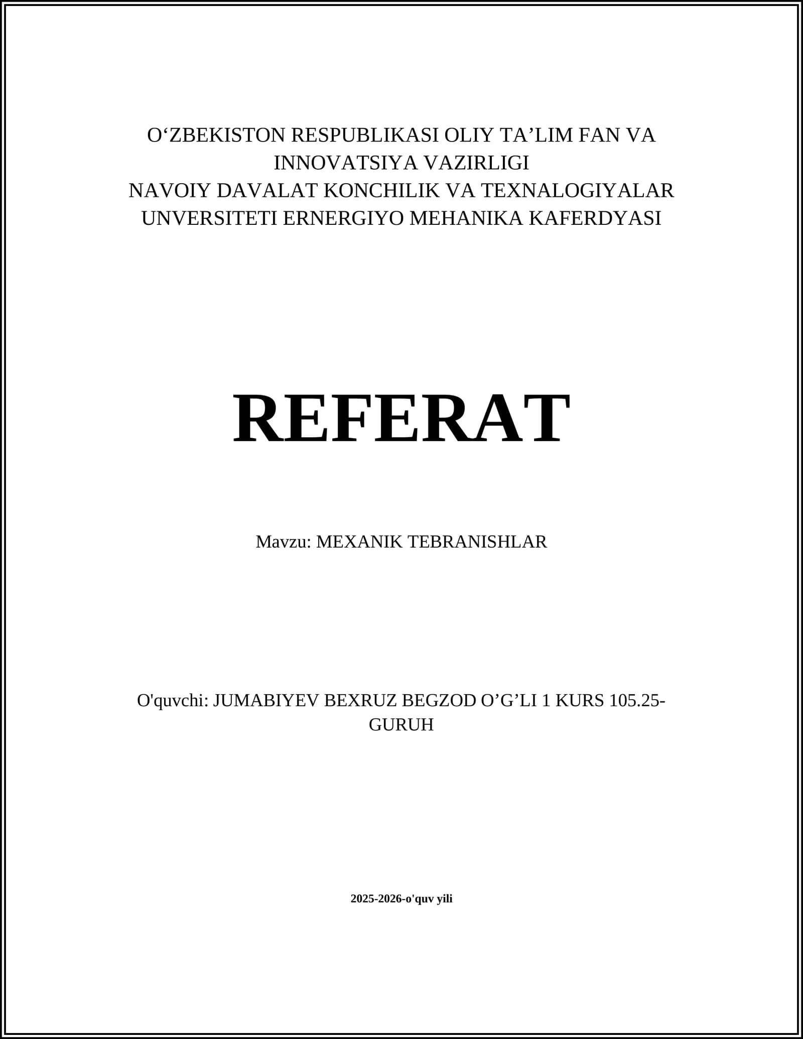 MEXANIK TEBRANISHLAR