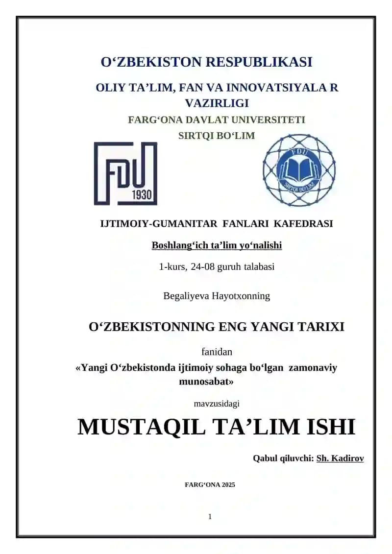 Yangi O‘zbekistonda ijtimoiy sohaga bo‘lgan zamonaviy munosabat
