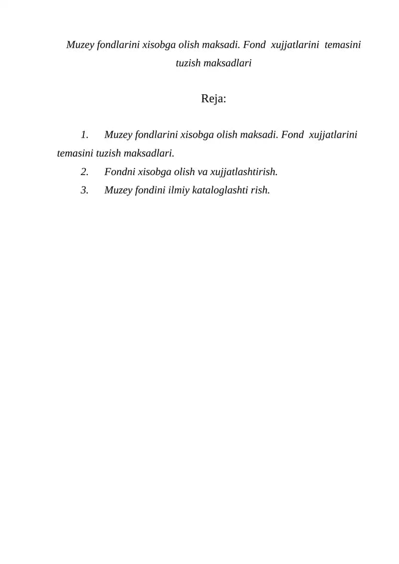Muzey fondlarini xisobga olish