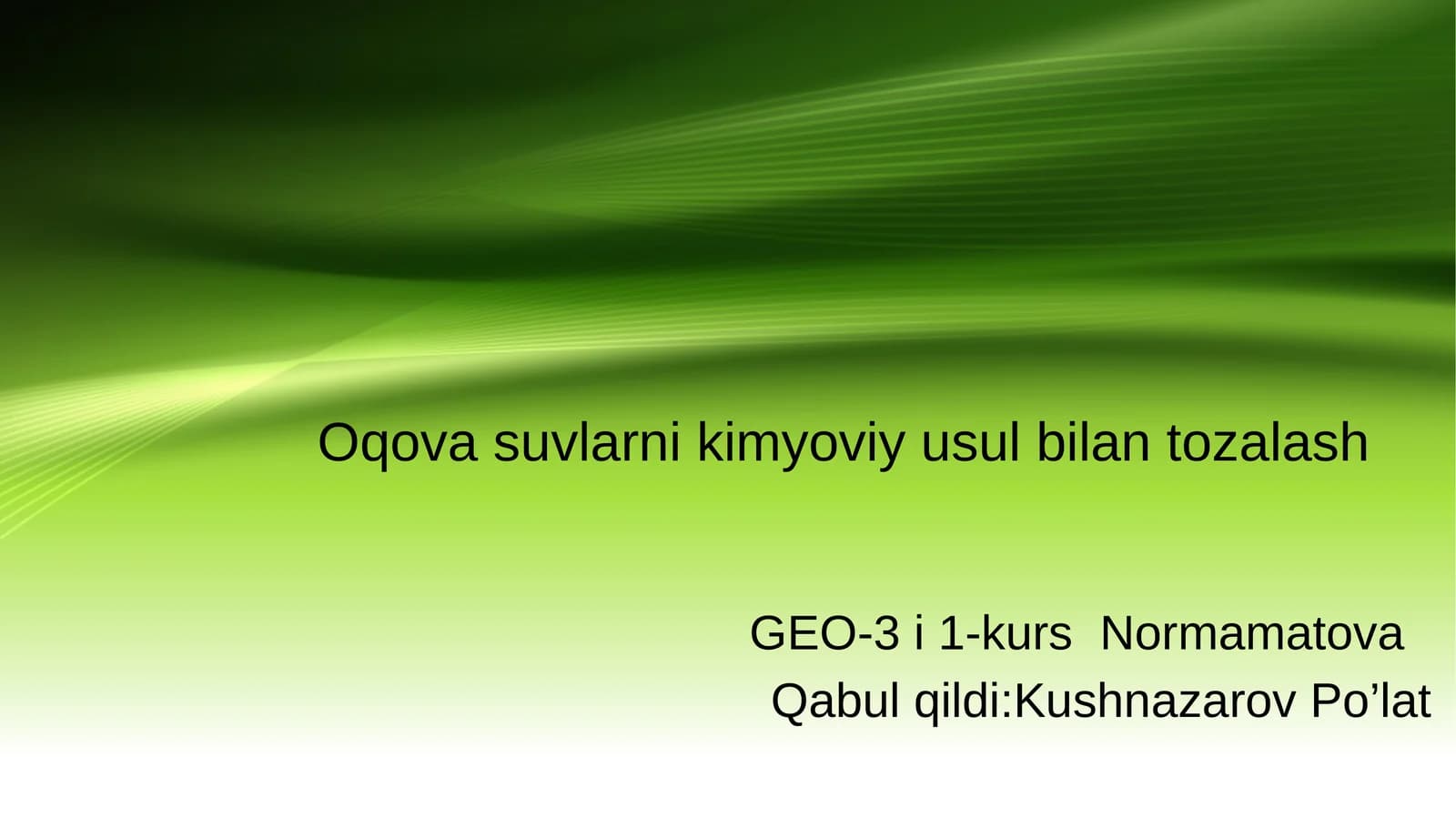 Oqova suvlarni kimyoviy usul bilan tozalash