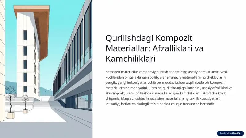 Qurilishdagi Kompozit Materiallar Afzalliklari va Kamchiliklari