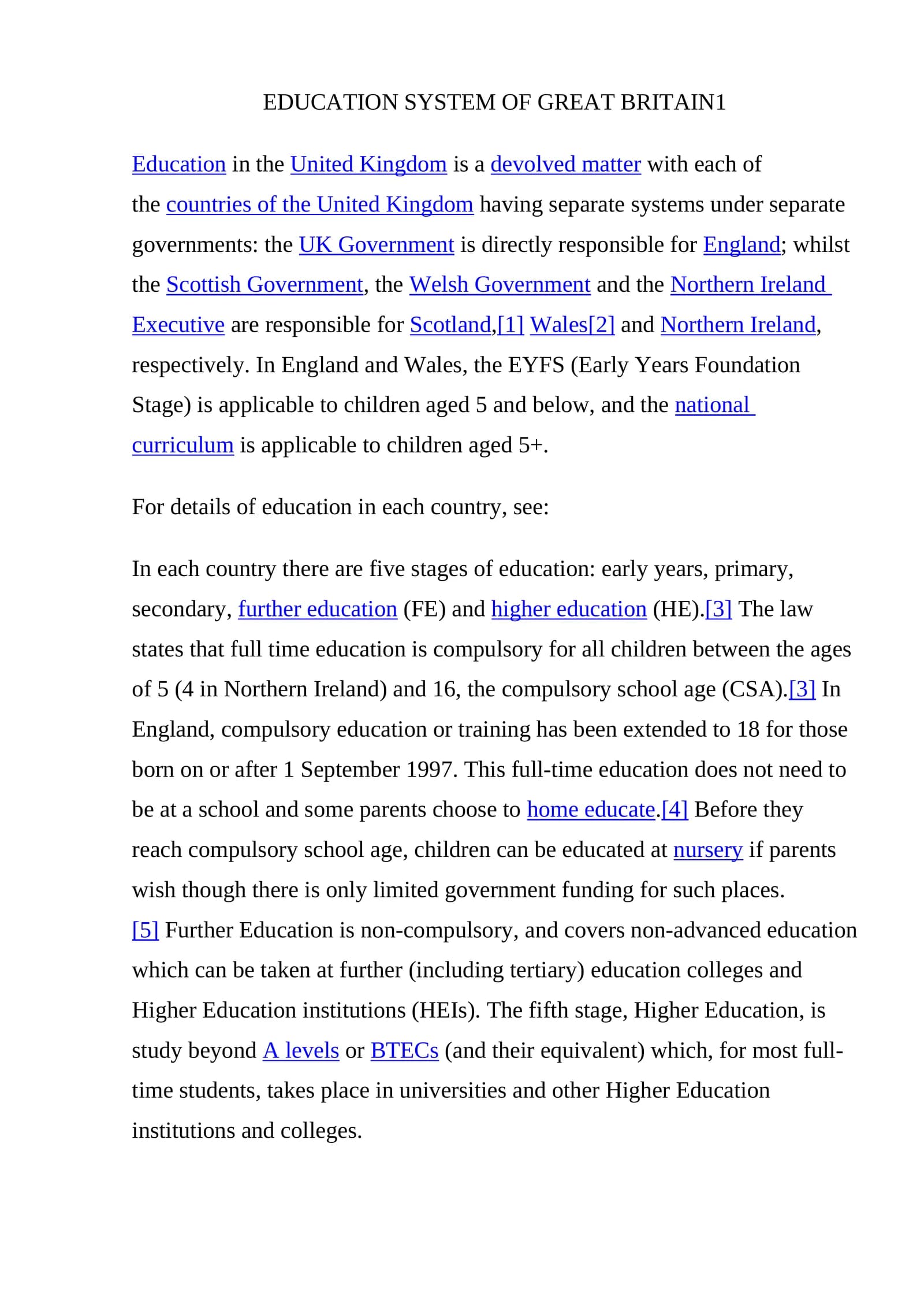 EDUCATION SYSTEM OF GREAT BRITAIN