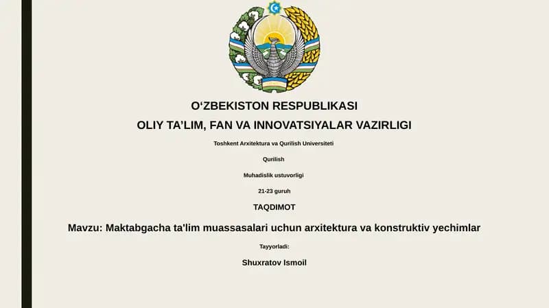 Maktabgacha ta'lim muassasalari uchun arxitektura va konstruktiv yechimlar