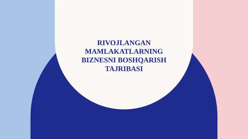 Rivojlangan mamlakatlarning biznesni boshqarish tajribasi