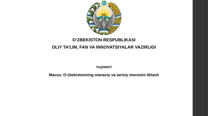 O'zbekistonning manaviy va tarixiy merosini tiklash