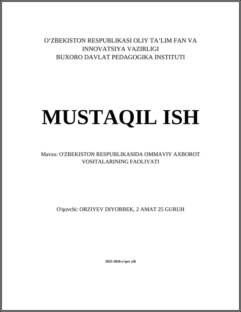 O'ZBEKISTON RESPUBLIKASIDA OMMAVIY AXBOROT VOSITALARINING FAOLIYATI