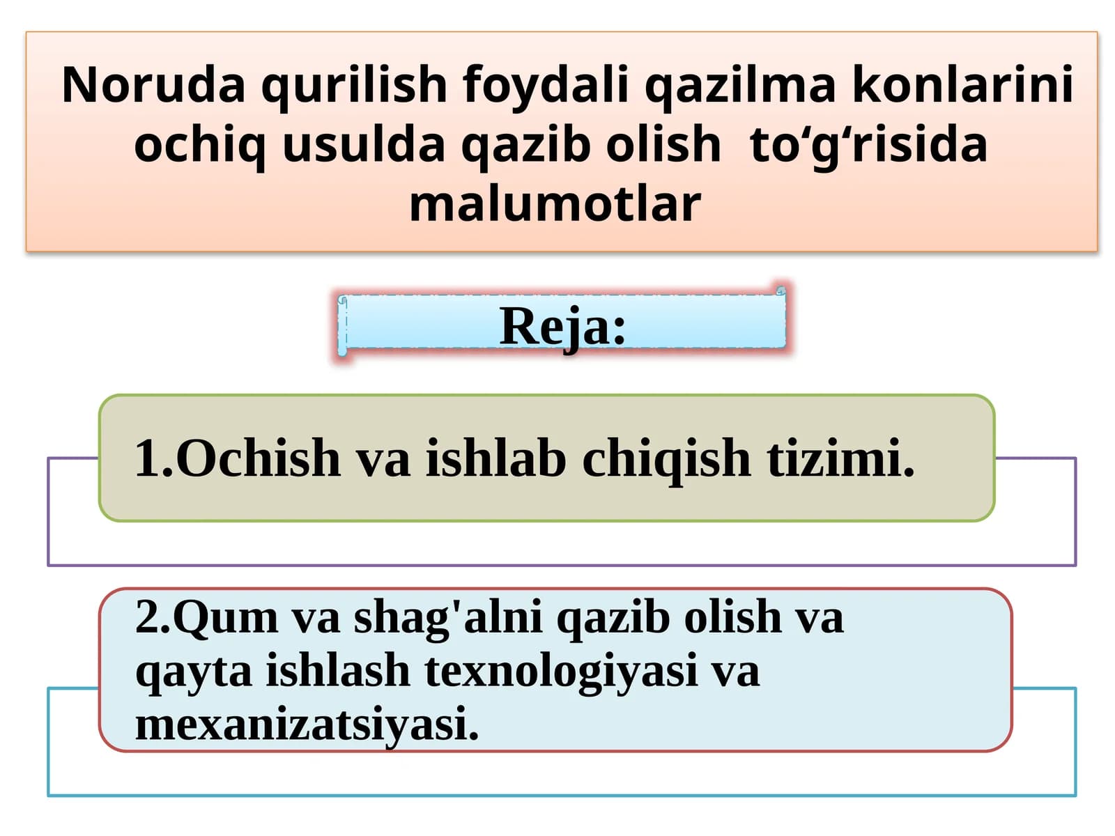 Noruda qurilish foydali qazilma konlarini ochiq usulda qazib olish to‘g‘risida malumotlar