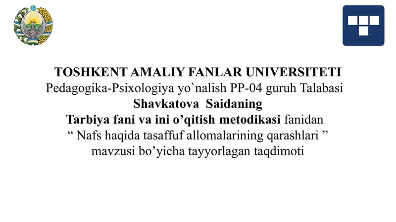 Nafs haqida tasaffuf allomalarining qarashlari