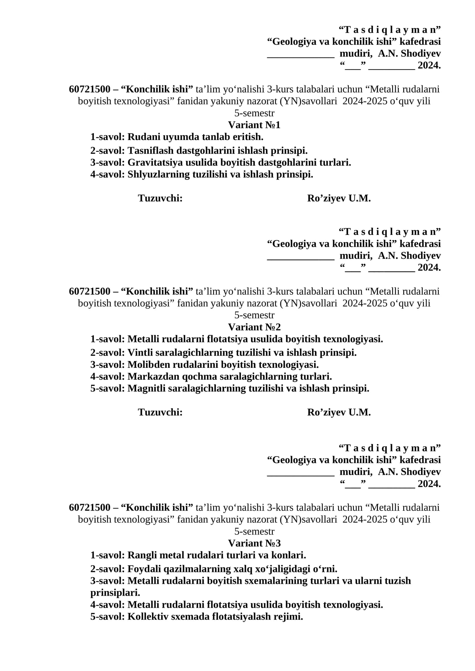 Metalli rudalarni boyitish texnologiyasi
