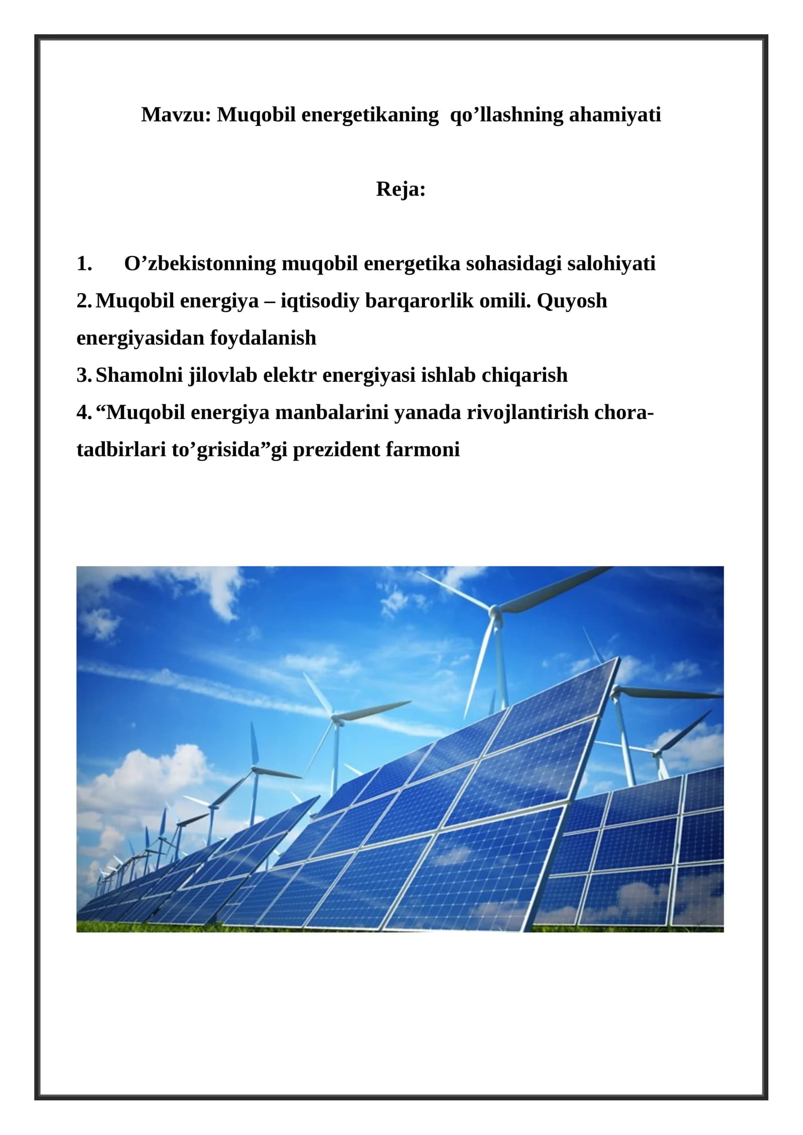 Muqobil energetika sohasi