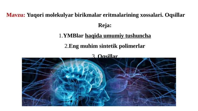 Yuqori molekulyar birikmalar eritmalarining xossalari. Oqsillar