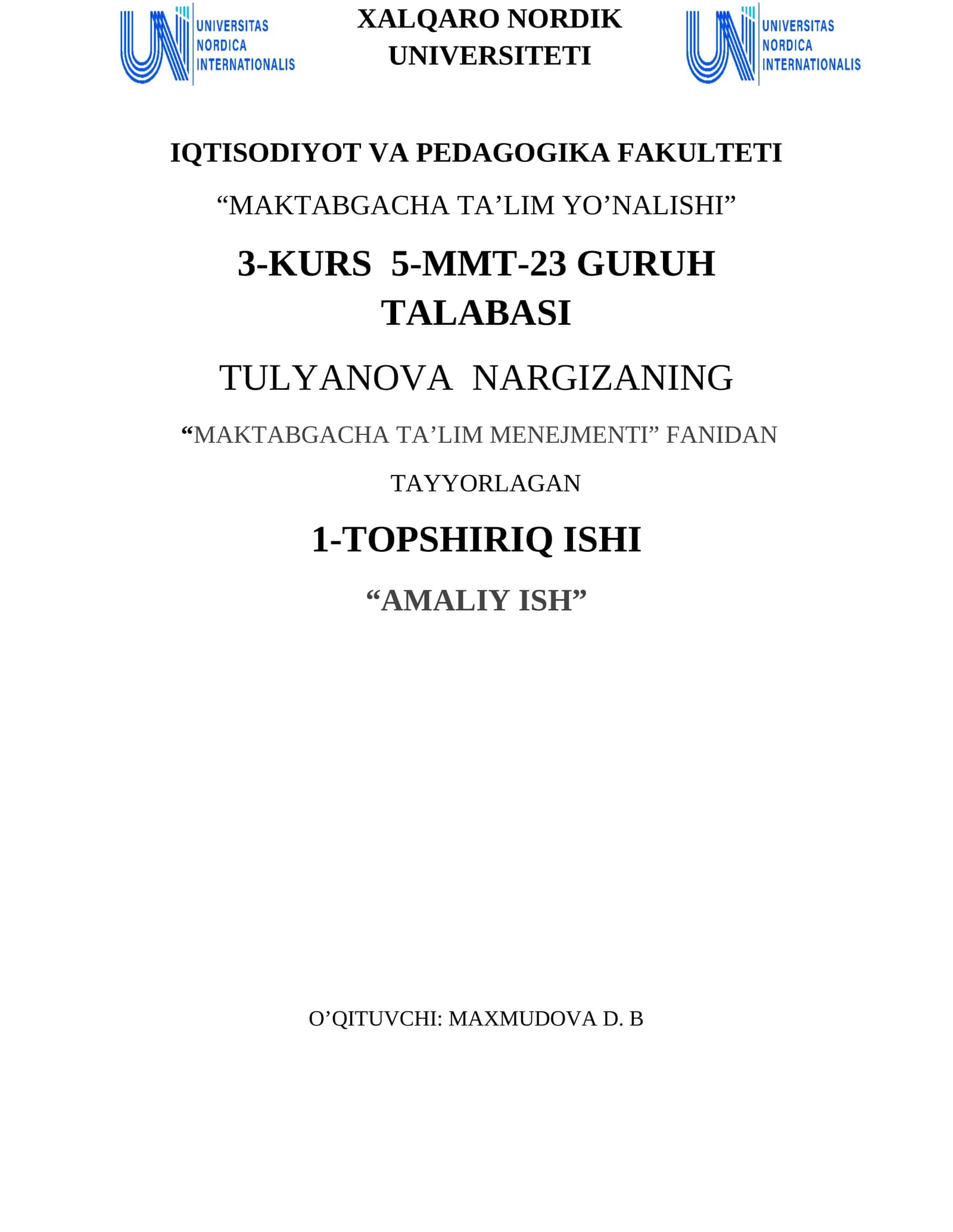 Maktabgacha Ta'lim Menejmenti