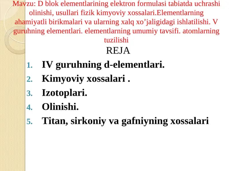 IV guruhning d-elementlari