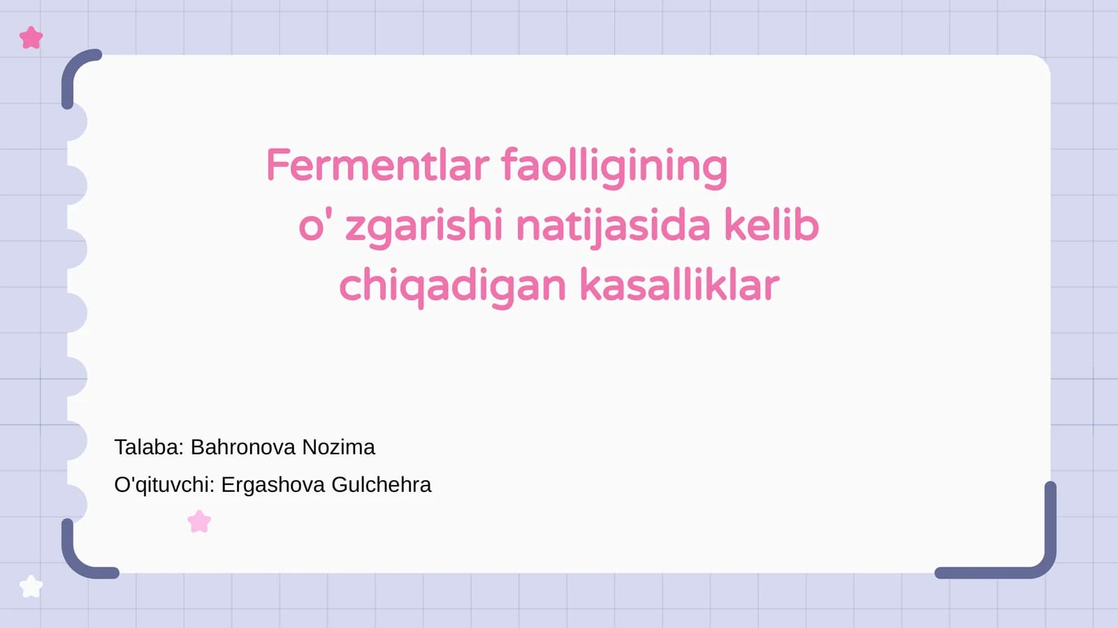 Fermentlar faolligining o' zgarishi natijasida kelib chiqadigan kasalliklar