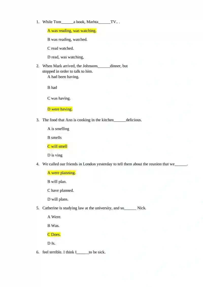 Verb Tenses Practice Questions