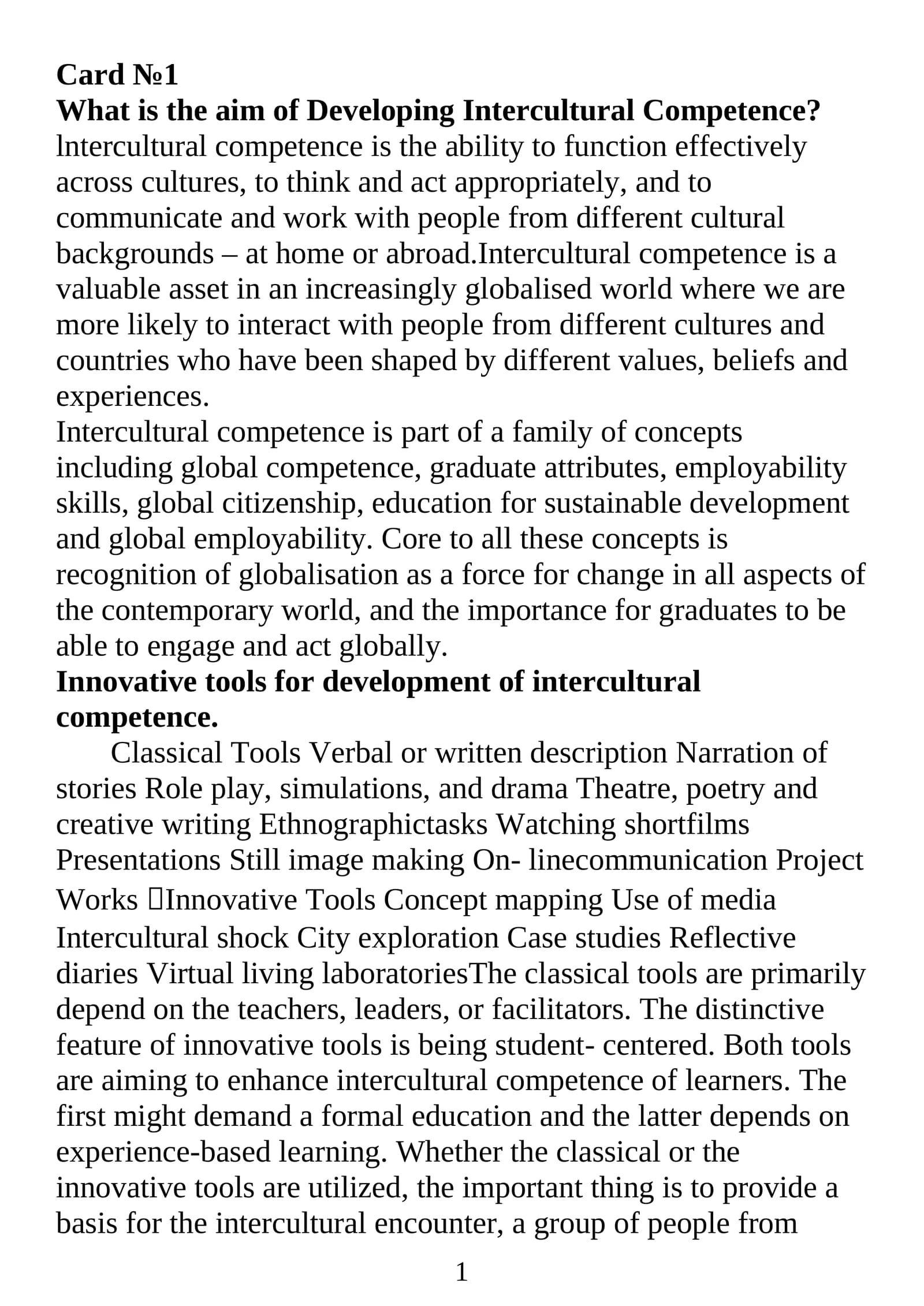 Innovative tools for development of intercultural competence