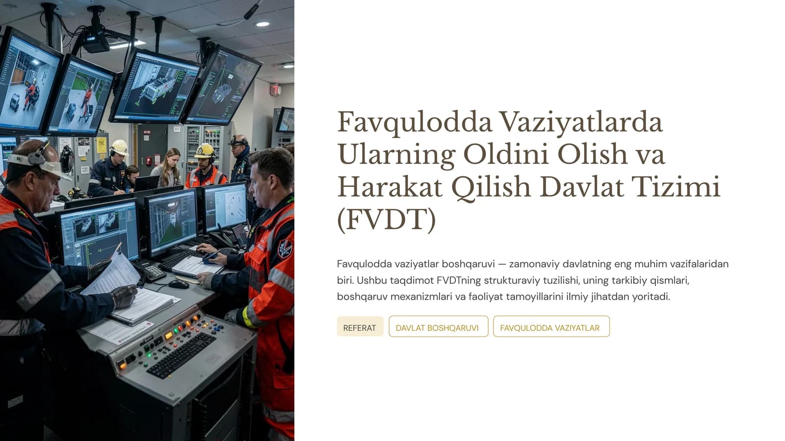 Favqulodda Vaziyatlarda Ularning Oldini Olish va Harakat Qilish Davlat Tizimi (FVDT)
