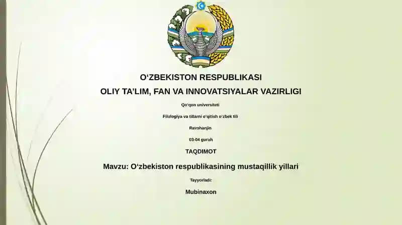 Oʻzbekiston respublikasining mustaqillik yillari