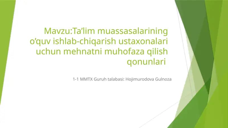 Mehnatni muhofaza qilish ustaxonalari uchun qonunlar