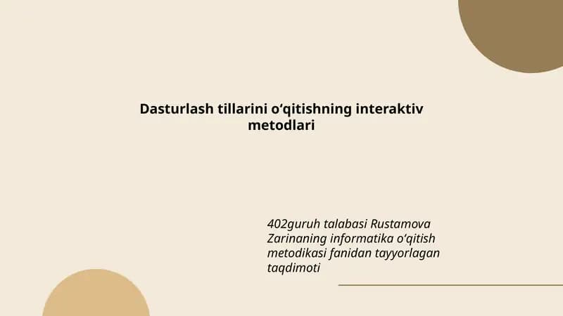 Dasturlash tillarini oʻqitishning interaktiv metodlari