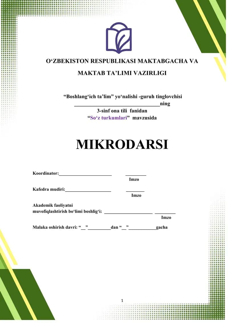"So‘z turkumlari" mavzusida