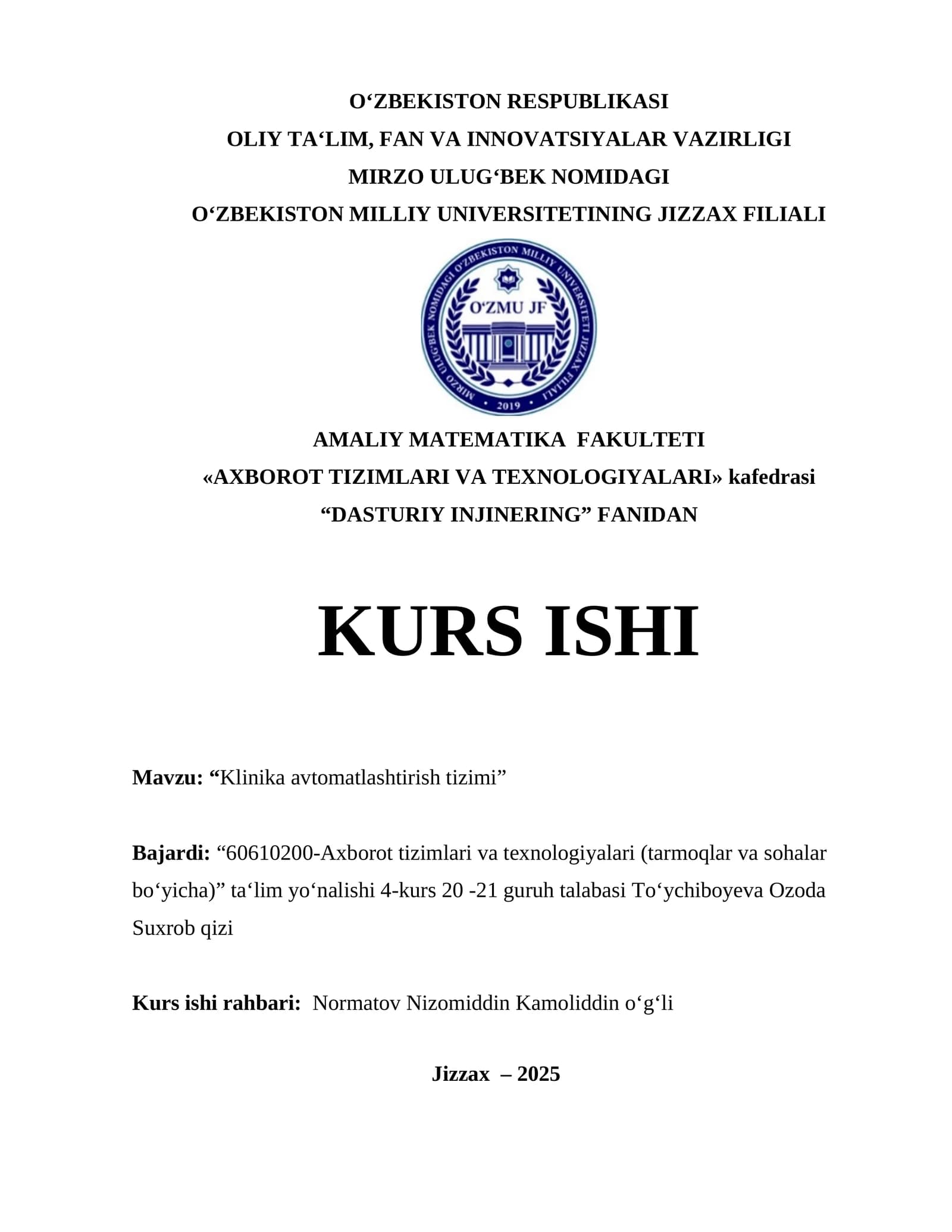Klinika avtomatlashtirish tizimi