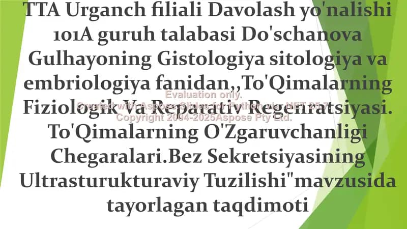 To'Qimalarning Fiziologik Va Reparativ Regenratsiyasi