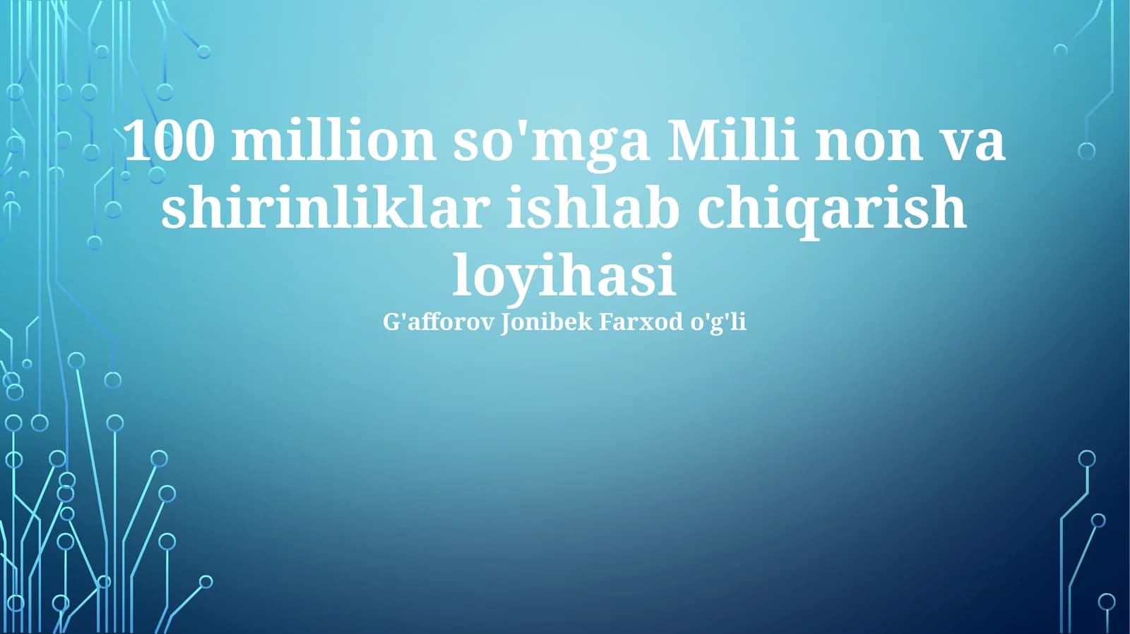 100 million so'mga Milli non va shirinliklar ishlab chiqarish loyihasi