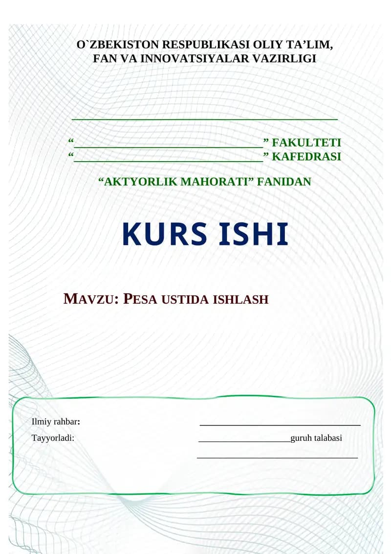 PESA USTIDA ISHLASH
