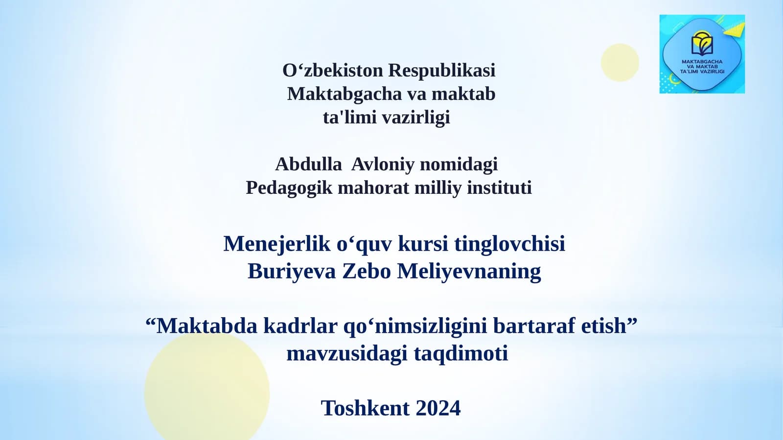 Maktabda kadrlar qo‘nim sizligini bartaraf etish