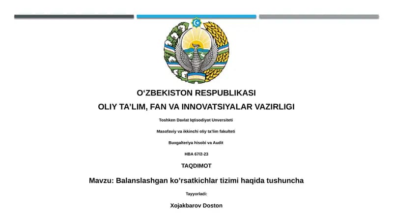 Balanslashgan ko’rsatkichlar tizimi haqida tushuncha