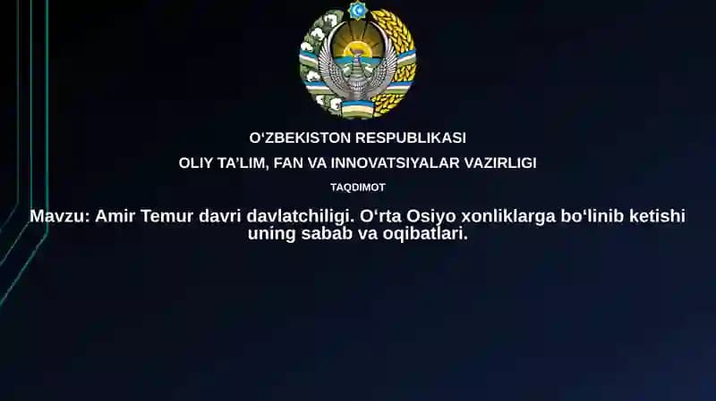 Amir Temurdavrida davlatchiliking yuksalishi