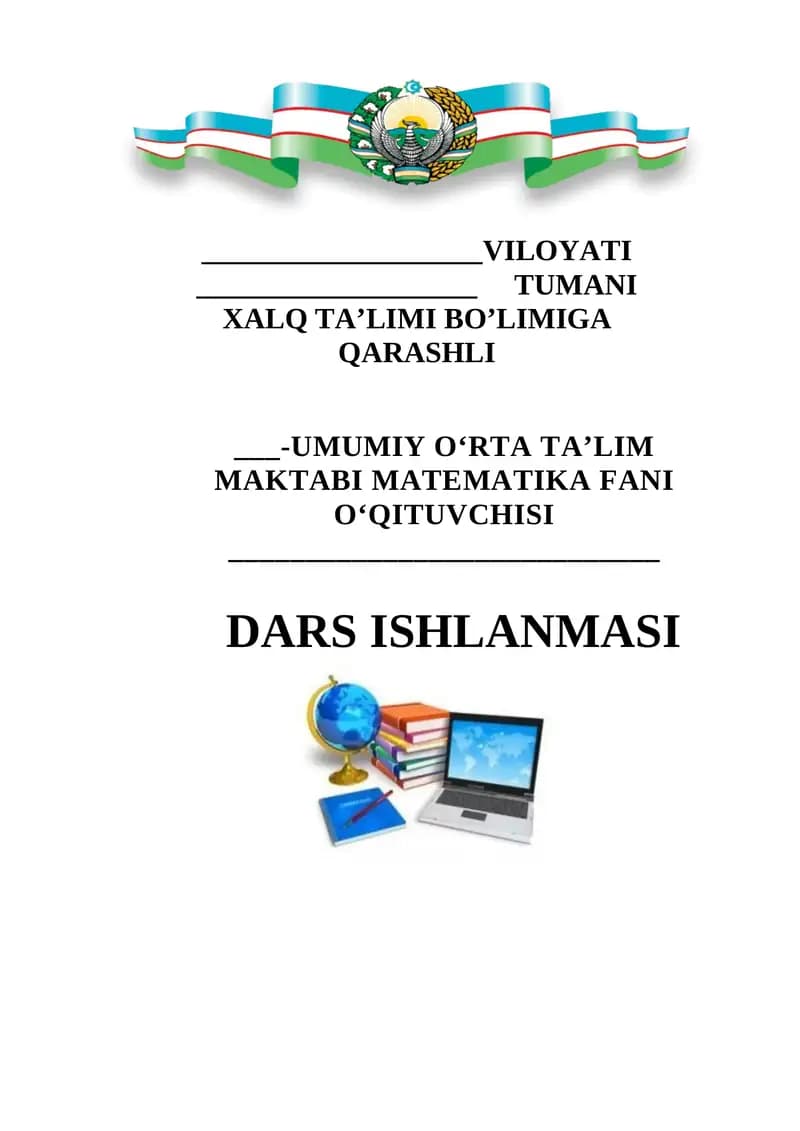 Logarifm darsining dars ishlanmasi