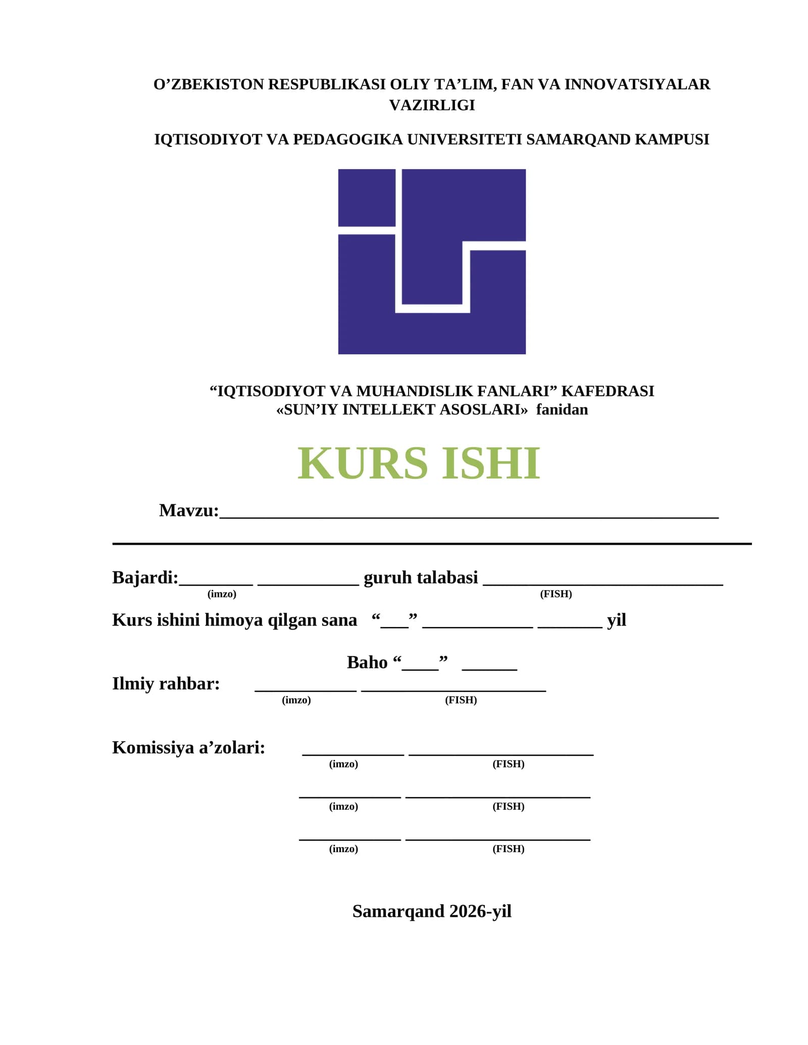 SUN'IY INTELLEKT ASOSLARI KURS ISHI