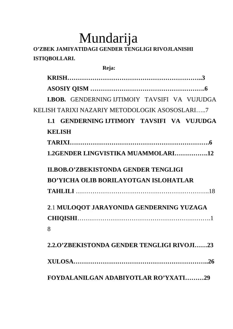 O’ZBEK JAMIYATIDAGI GENDER TENGLIGI RIVOJLANISHI ISTIQBOLLARI