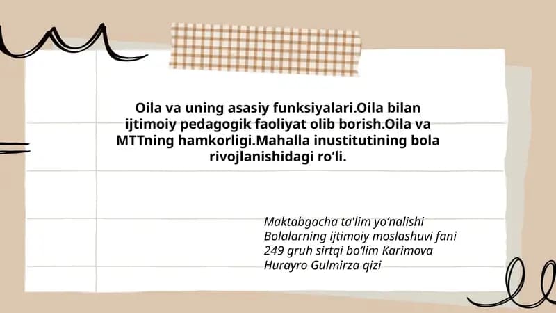 Bolalarning ijtimoiy moslashuvi fani 249 gruh sirtqi boʻlim