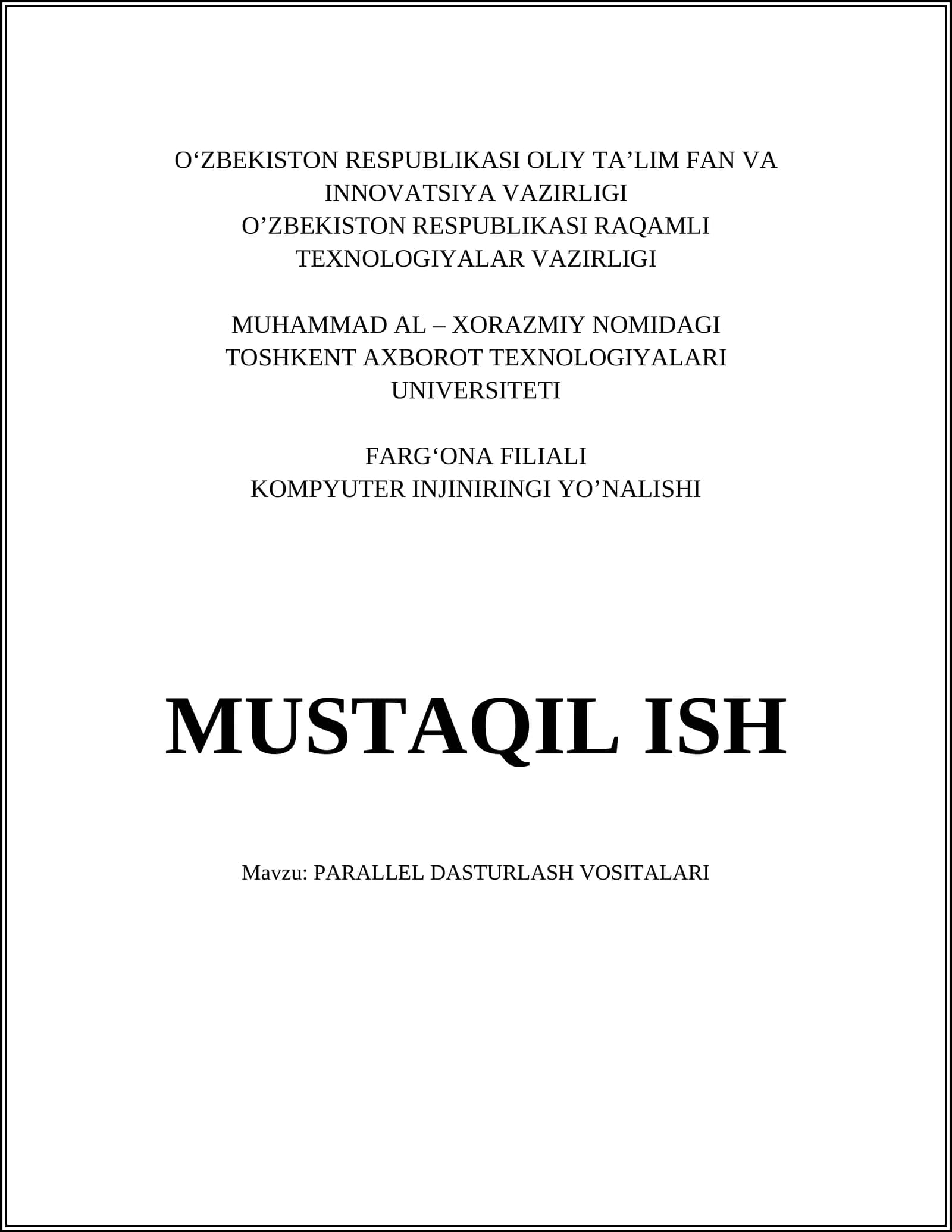 PARALLEL DASTURLASH VOSITALARI