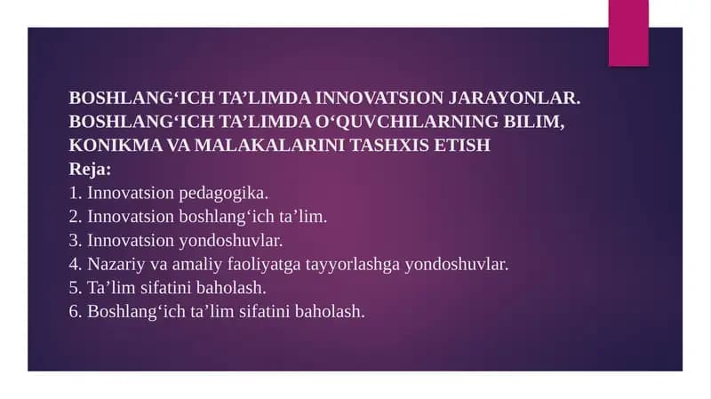 BOSHLANG‘ICH TA’LIMDA INNOVATSION JARAYONLAR
