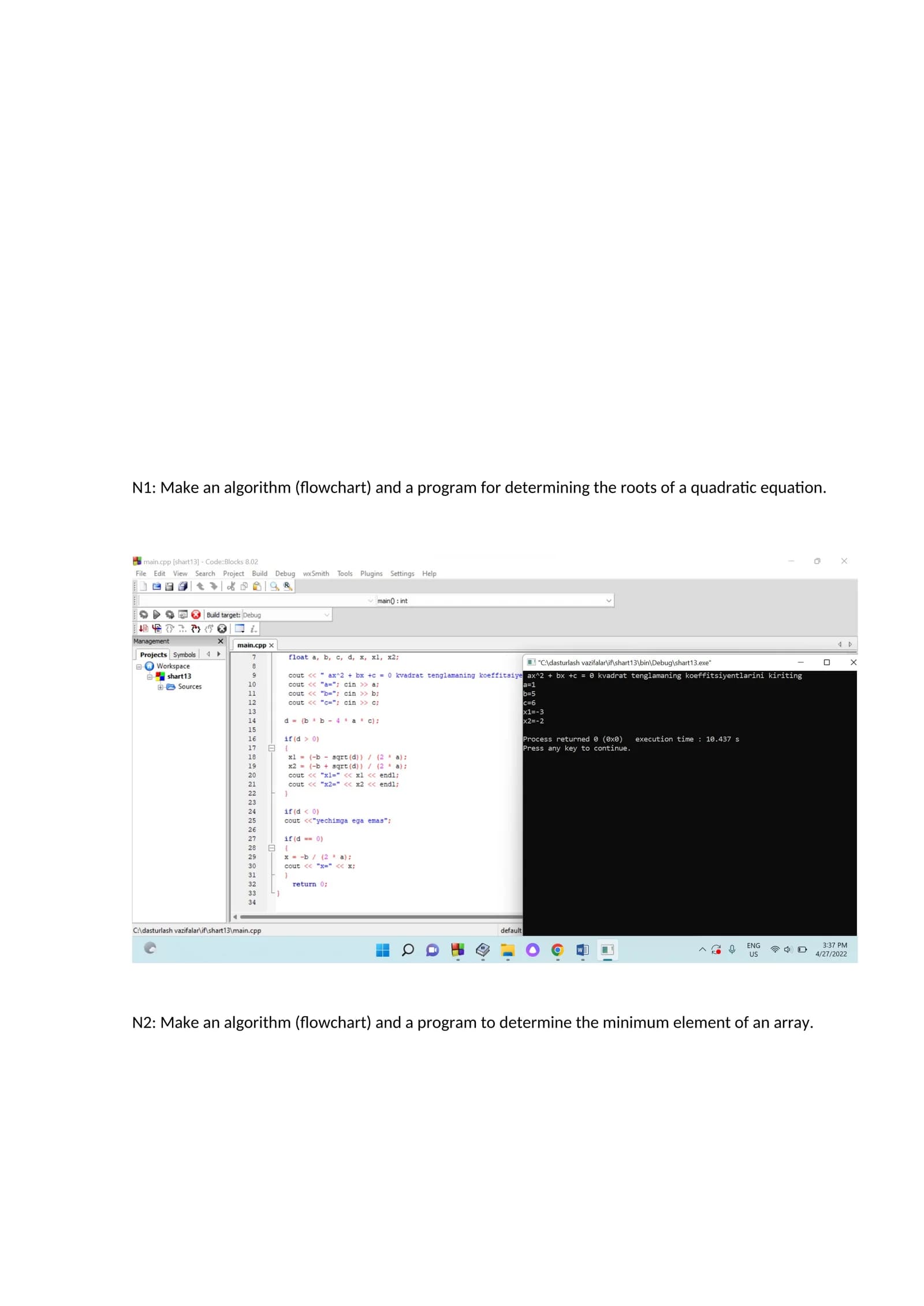 Program for Determining Roots of Quadratic Equations