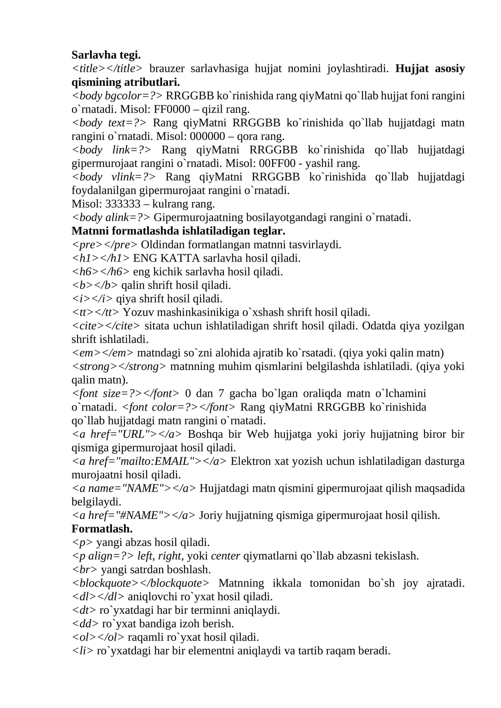 HTML teglari