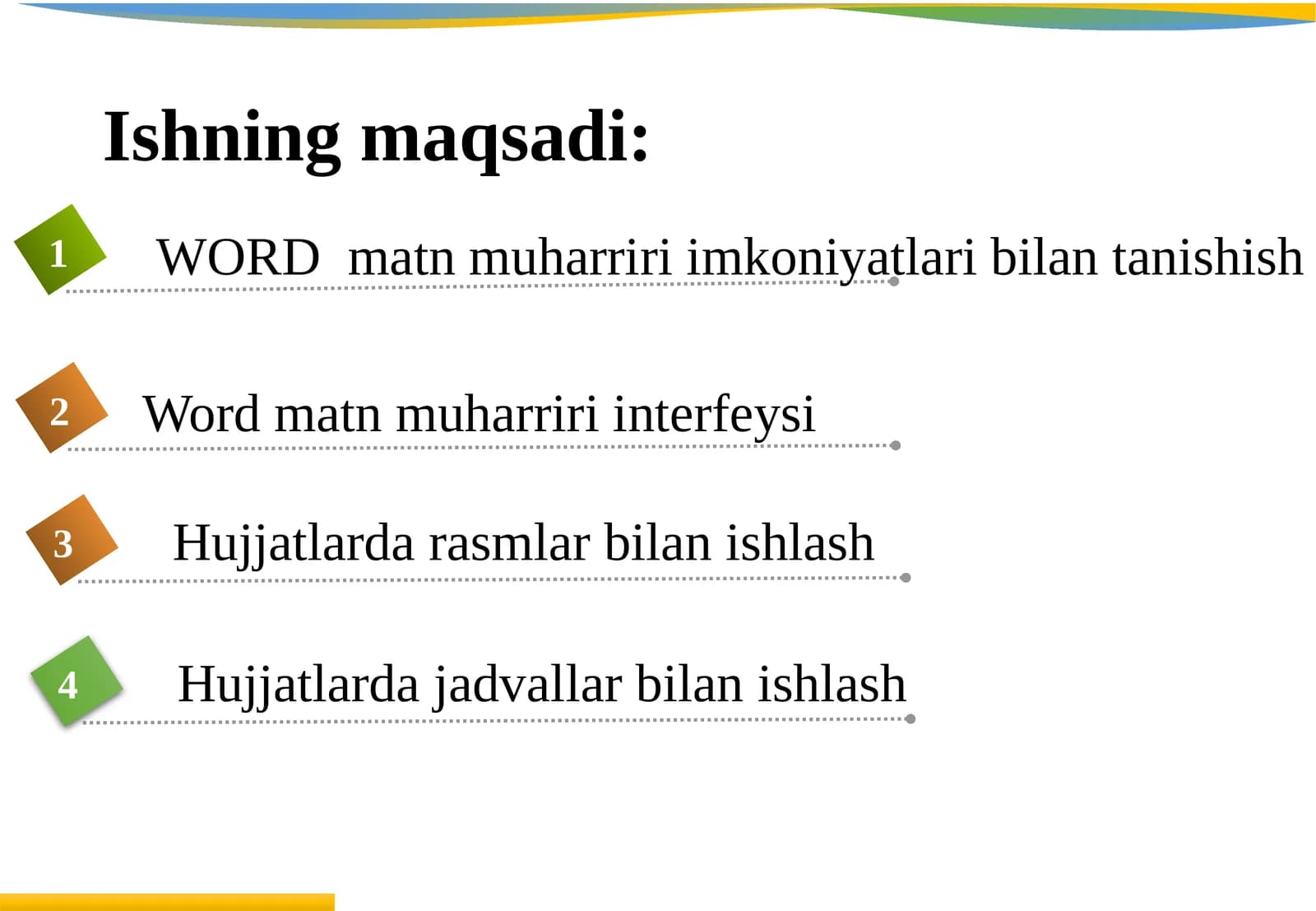 VORD WORD  matn muharriri imkoniyatlari bilan tanishish