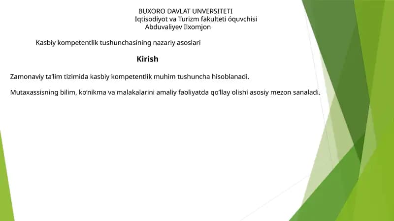 Kasbiy Kompetentlik Tushunchasi