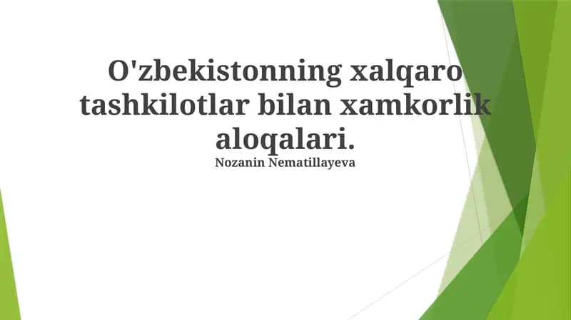 Oʻzbekistonning Xalqaro Hamkorlik Aloqalari