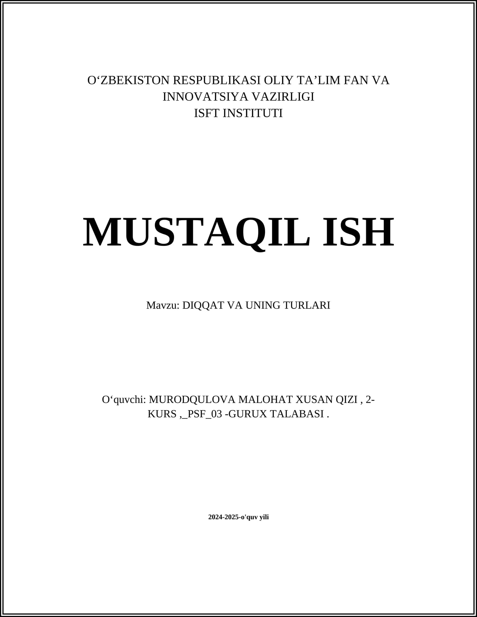 DIQQAT VA UNING TURLARI