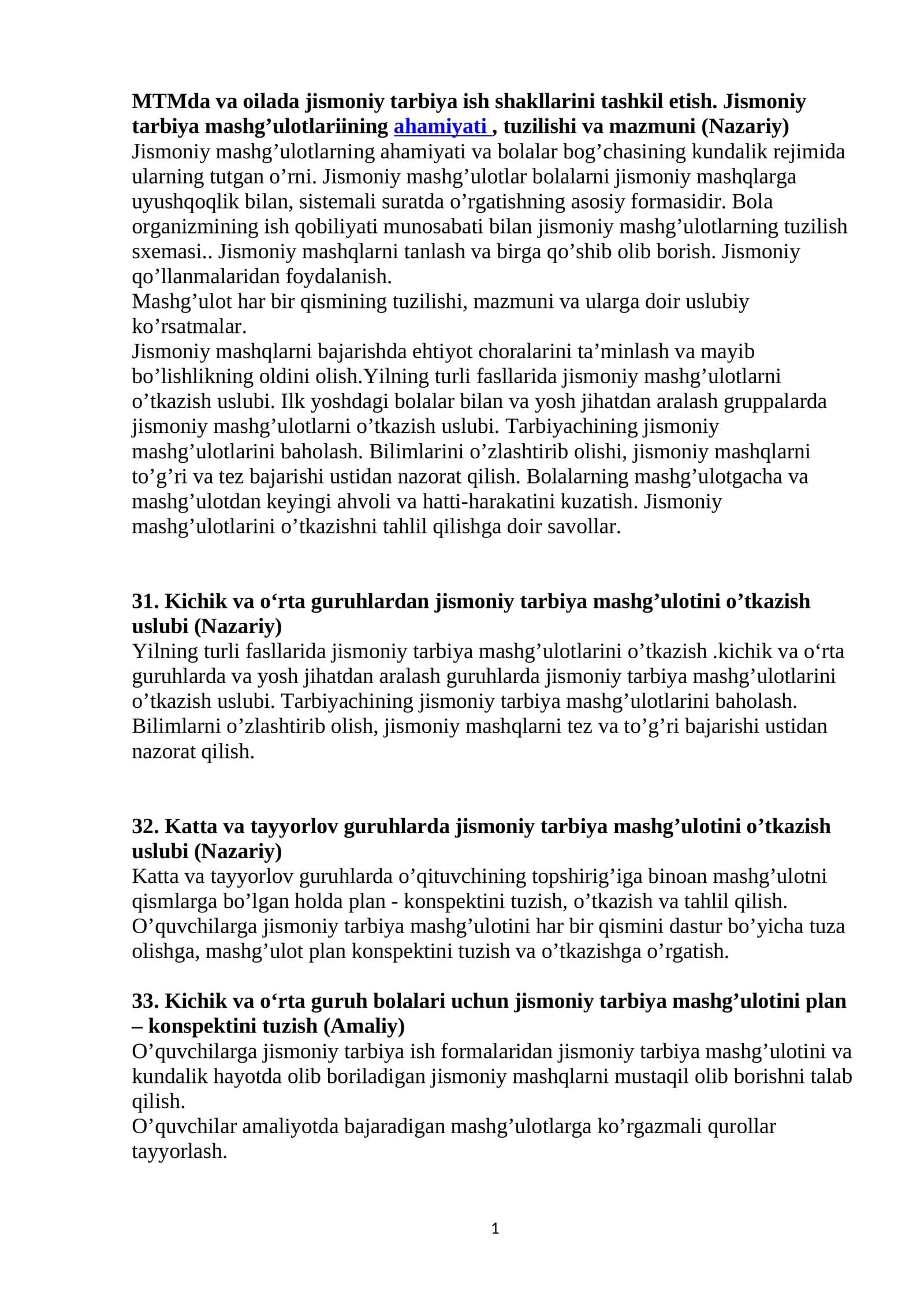 Jismoniy mashg'ulotlar