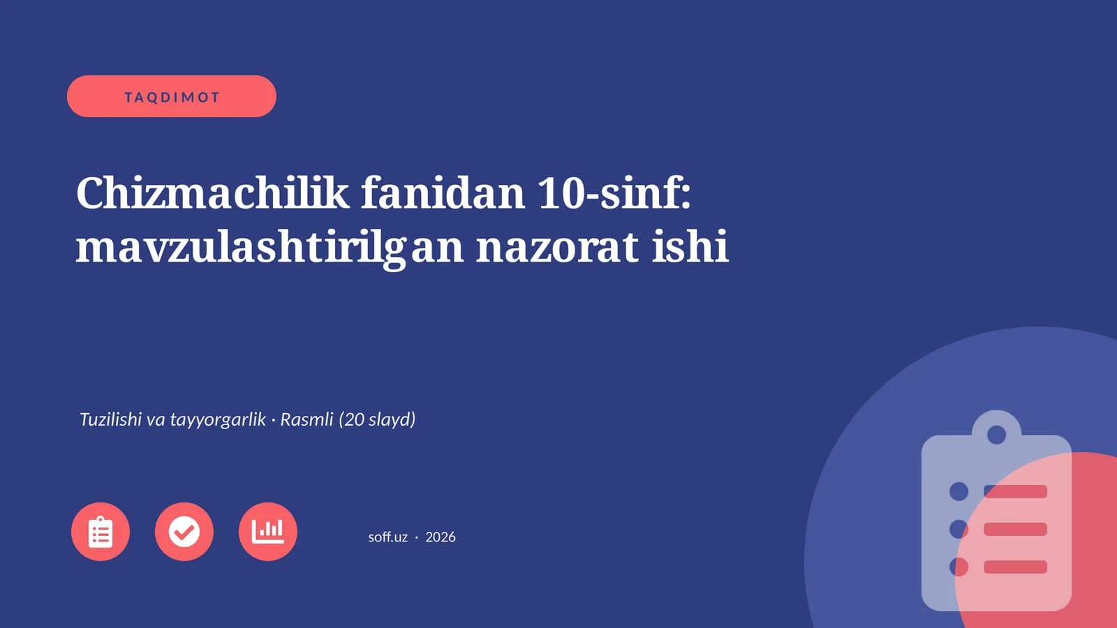 Chizmachilik fanidan 10-sinf: mavzulashtirilgan nazorat ishi